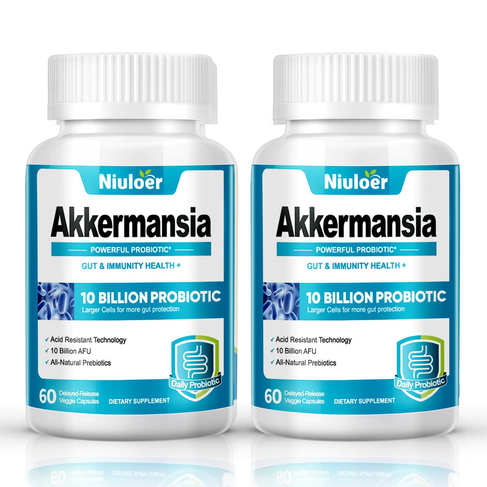 Niuloer Akkermansia probiotic bottle front for daily gut support.