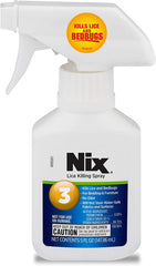 Nix Lice & Bed Bug Killing Spray on bedding areas, odorless and non-staining.