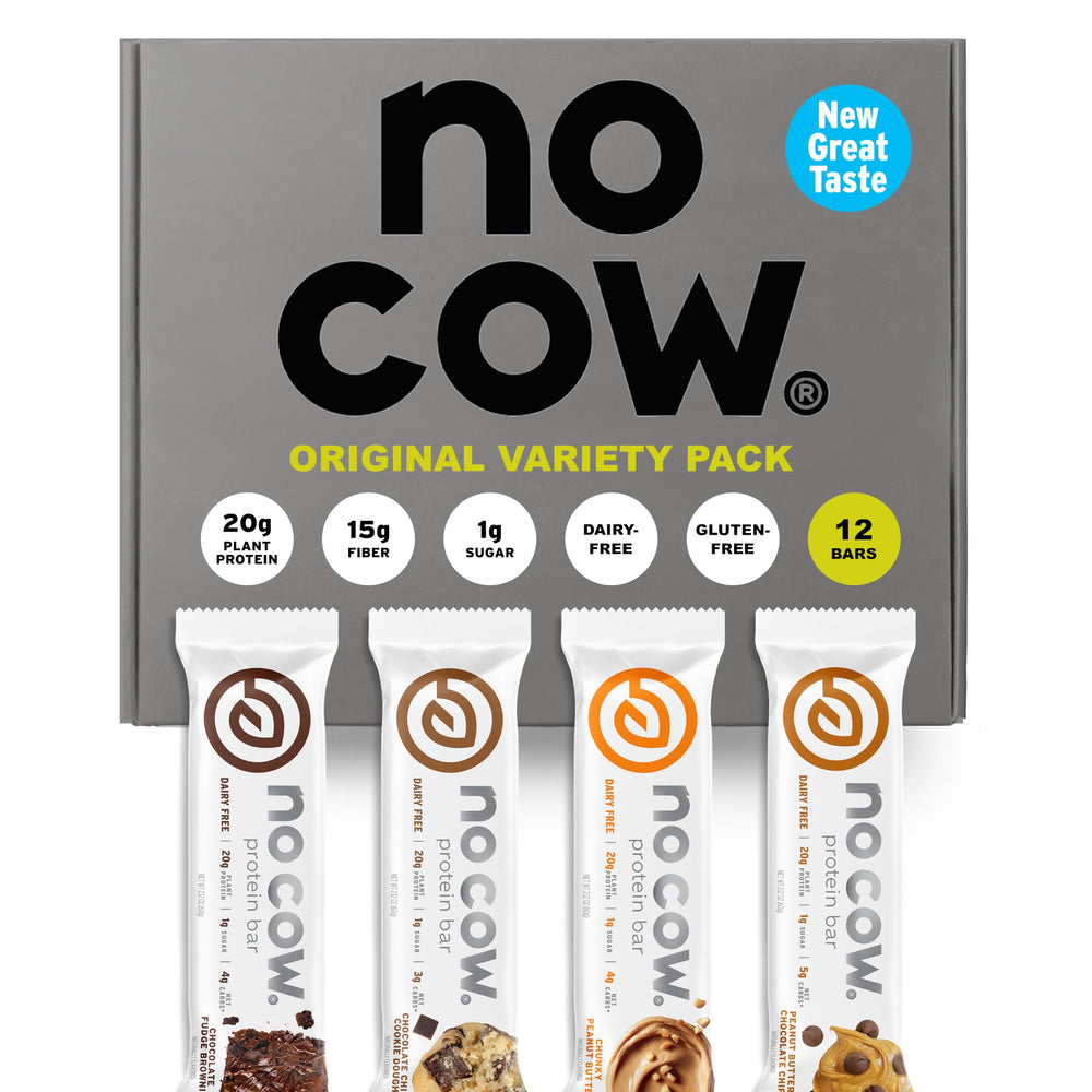 No Cow upgraded original variety pack box for on-the-go snacking