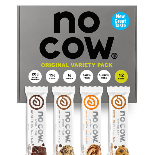 No Cow upgraded original variety pack box for on-the-go snacking
