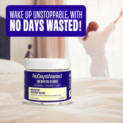 No Days Wasted DHM Detox use-scene with a person taking capsules after drinks.