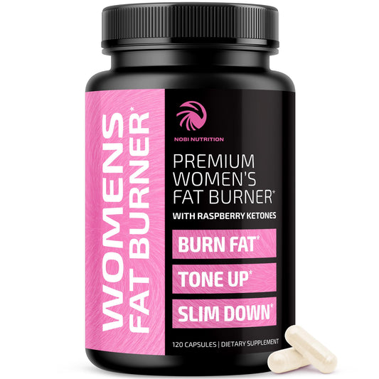 Nobi Nutrition weight loss pills for women bottle on kitchen counter suggesting metabolism support.