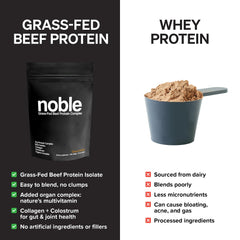 Noble Origins collagen, colostrum, and organ blend bottle emphasizes broad nutrient support.