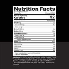 Noble Origins nutrition facts panel close-up shows zero carb and no fillers.