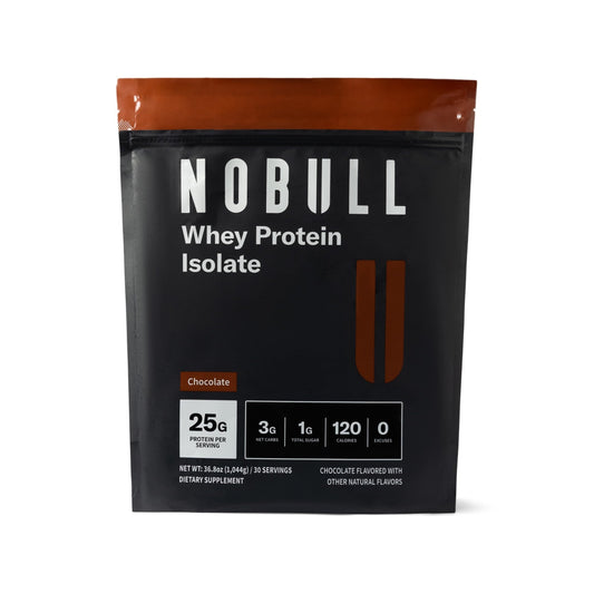 NOBULL Grass-Fed Whey Isolate bottle for post-workout recovery and lean muscle support.