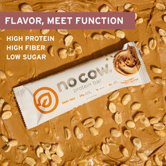 No Cow vegan bar label shows gluten-free and dairy-free options for allergen-conscious snack.