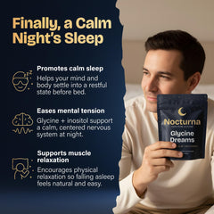 Nocturna Glycine powder in water for an easy pre-bed mix and calm evening ritual.