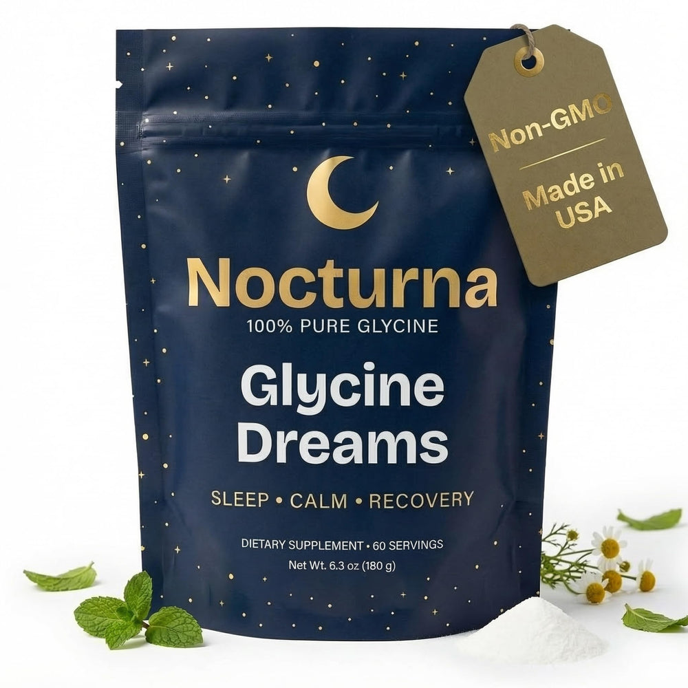 Nocturna Glycine supplement packaging for convenient nightly use and clean-label reassurance.