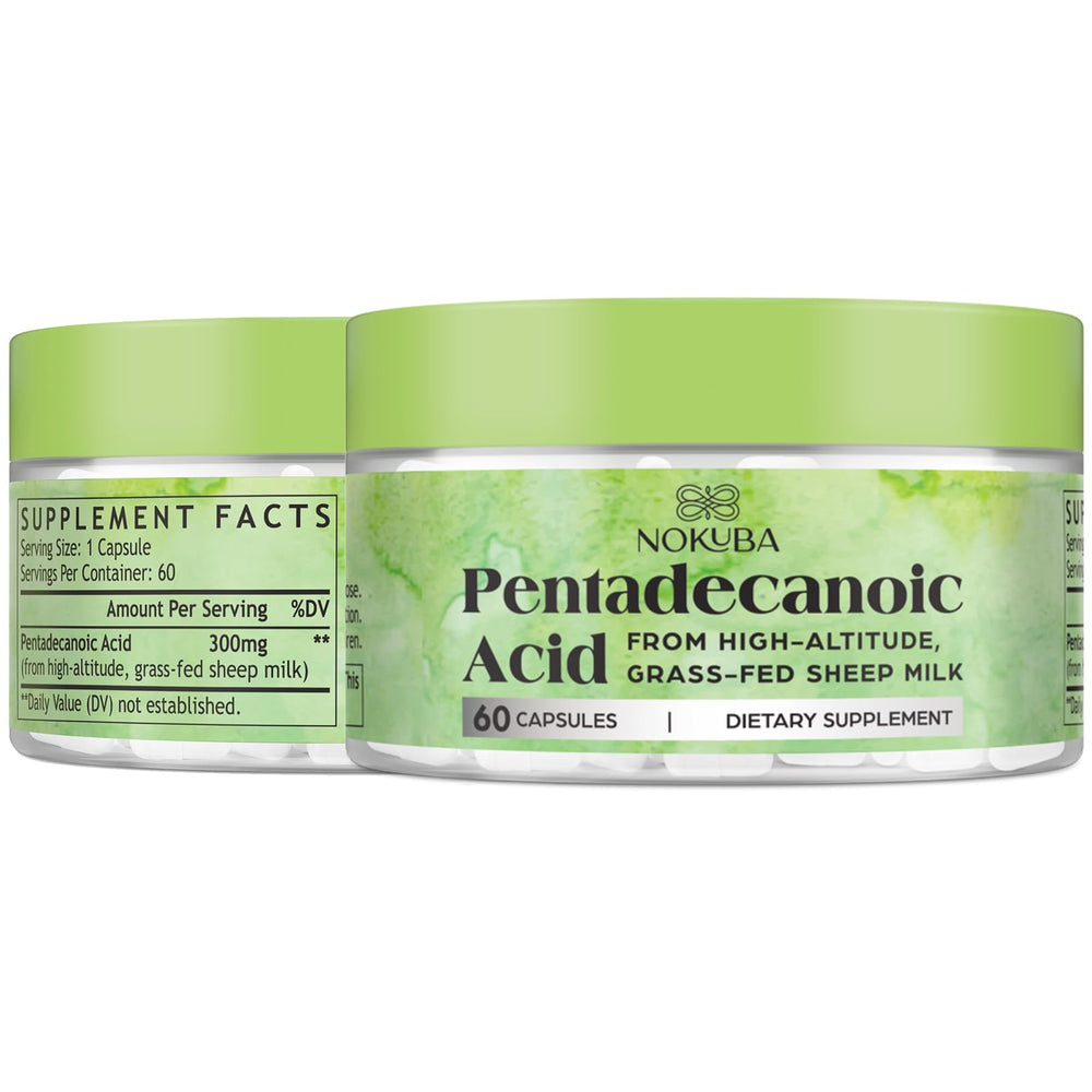 Nokuba Pentadecanoic Acid C15 bottle showing a clean label for daily use.