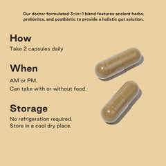NOOCI NOO Gut flatlay with capsules and herbs for daily routine
