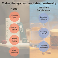 Powder being stirred in warm water for NOOCI Relax + Sleep to ease bedtime unwinding.