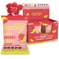 Noogs Sour Energy Chews bottle setup for on-the-go fueling during runs.