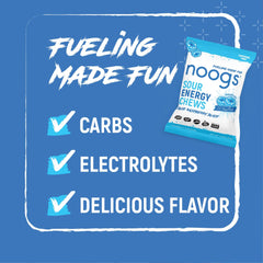 Noogs Sour Energy Chews held in hand for quick energy.