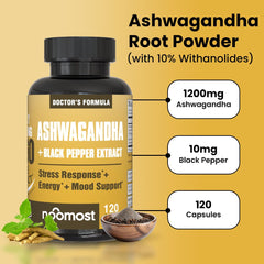 NooMost Ashwagandha bottle label shows potency and purity