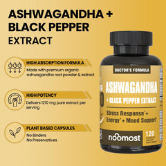 NooMost Ashwagandha bottle on desk with simple lifestyle scene