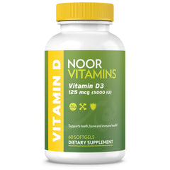 Noor Vitamins D3 softgel bottle for daily bone and immune support.