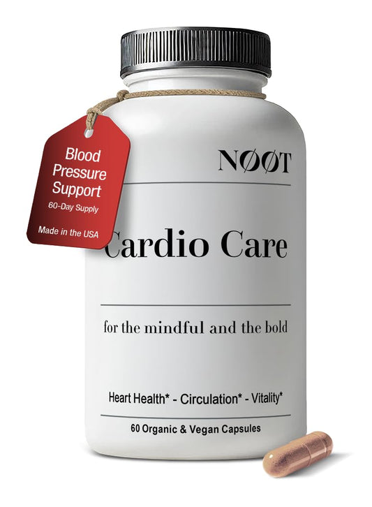NØØT Cardio Care bottle front view for heart support.