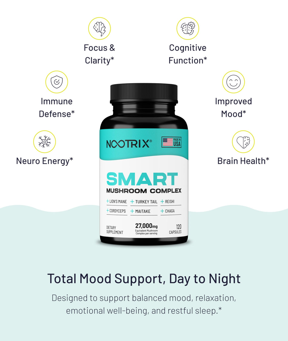 Nootrix Smart Mushrooms organic farm seal signals pure sourcing.