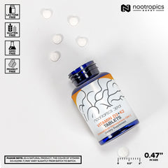 Nootropics Depot 365-count bottle on a table for year-long supply.