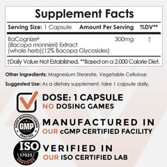 BaCognize capsules close-up showing 300 mg dosage for memory and focus