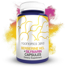 Nootropics Depot berberine HCL plus silymarin capsules bottle shows quality and potency