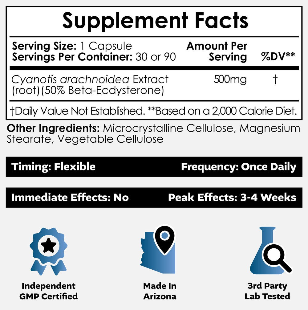 Lab-verified 50% Beta-Ecdysterone claim on the Nootropics Depot label.