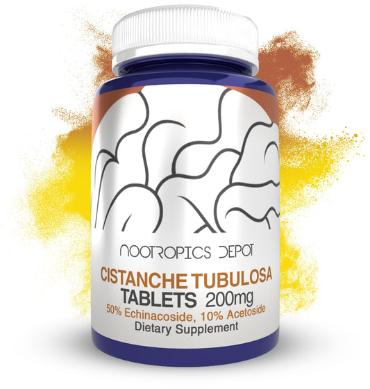 Nootropics Depot Cistanche Tubulosa bottle front showing packaging for energy support.