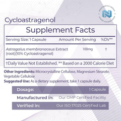Nootropics Depot Cycloastragenol 100mg capsules bottle supports cognitive focus.