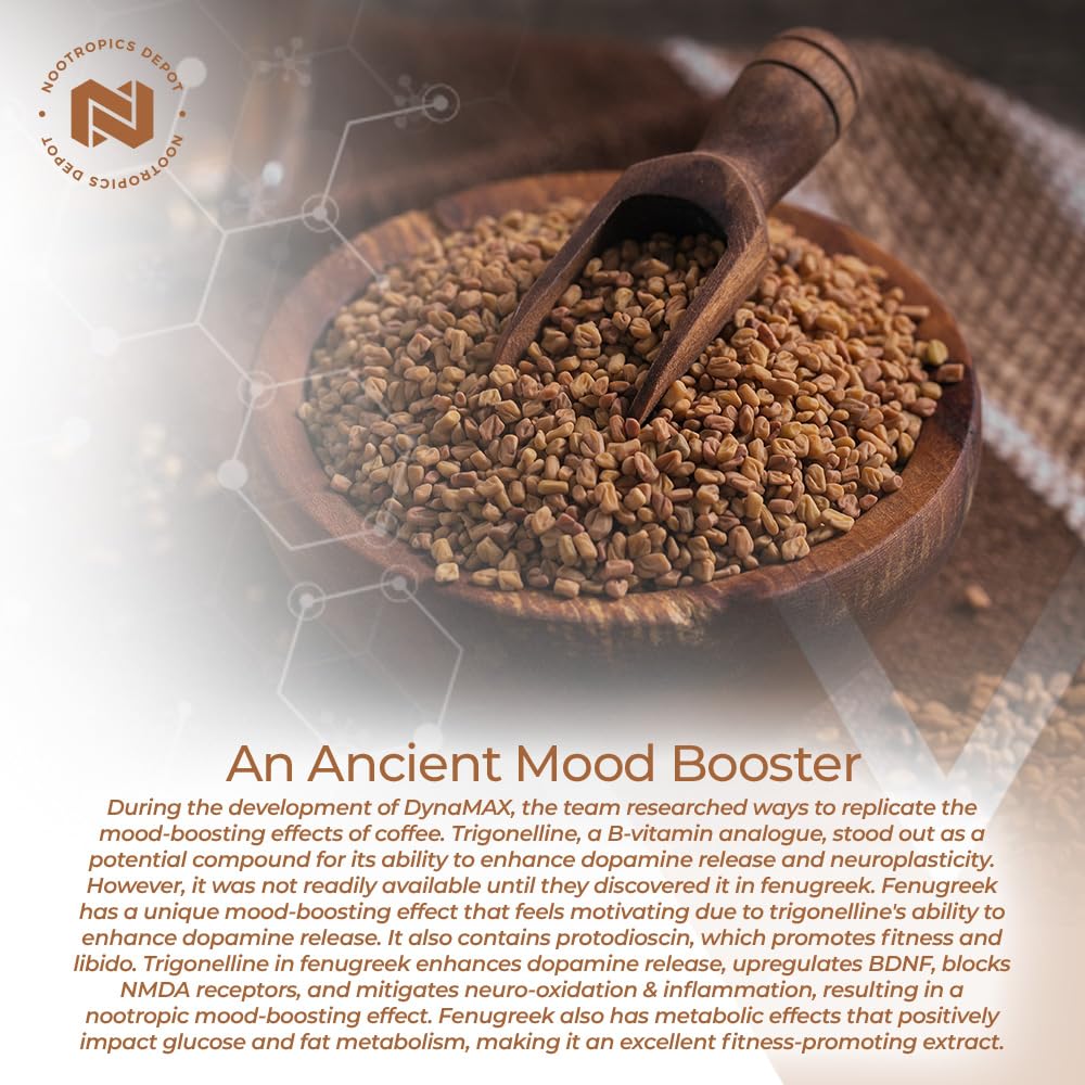 Nootropics Depot fenugreek ingredients panel image communicates quality and purity.