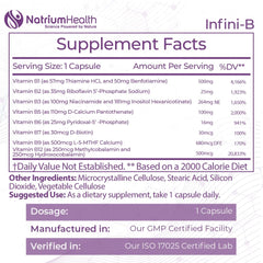 Nootropics Depot Infini-B Advanced B-Complex label close-up showing vitamin spectrum