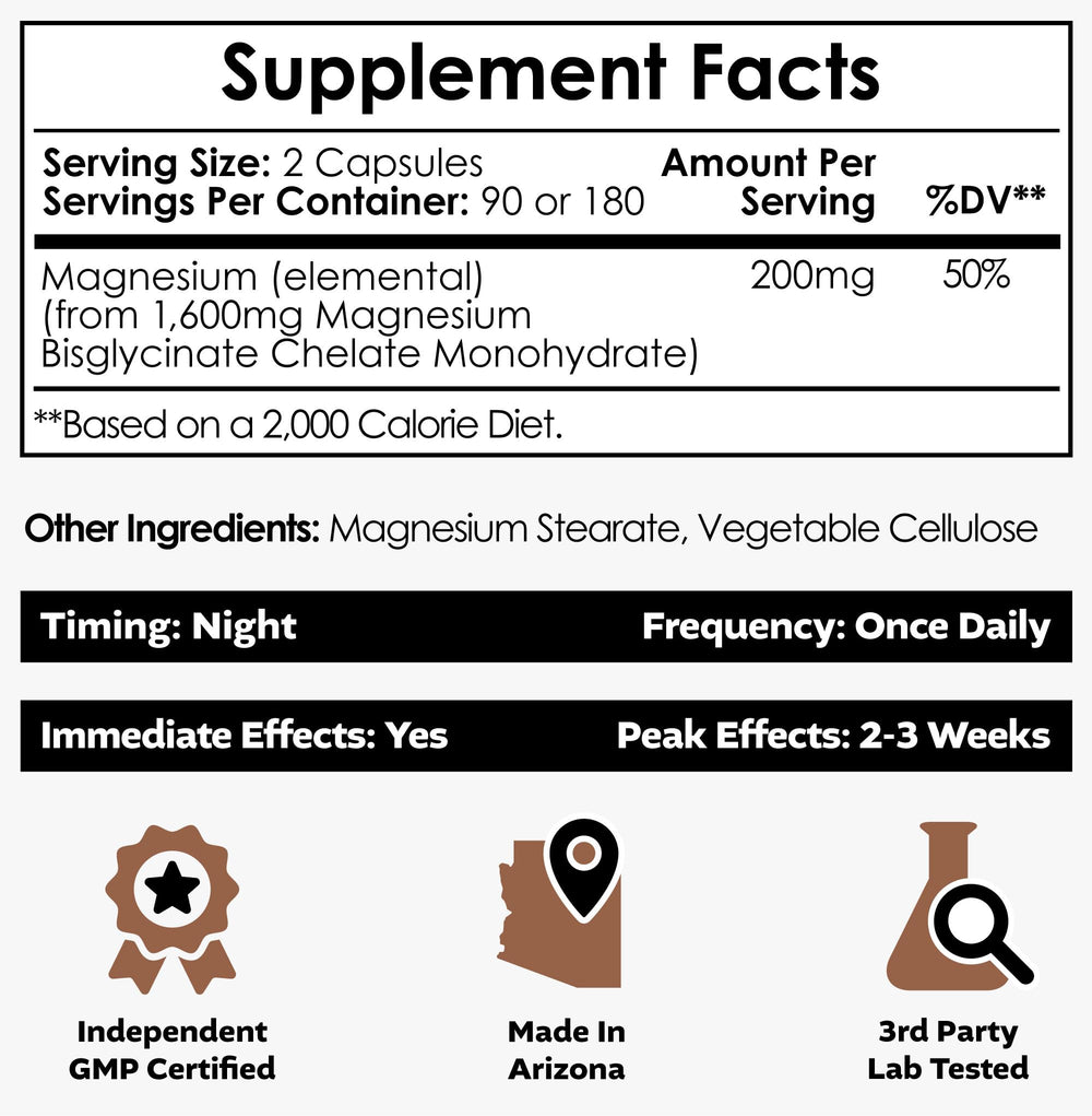 Nootropics Depot Magnesium Glycinate bottle closeup for calm relaxation and smooth capsule experience.