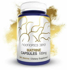 Nootropics Depot Matrine capsules bottle front with 100 mg potency for mood support