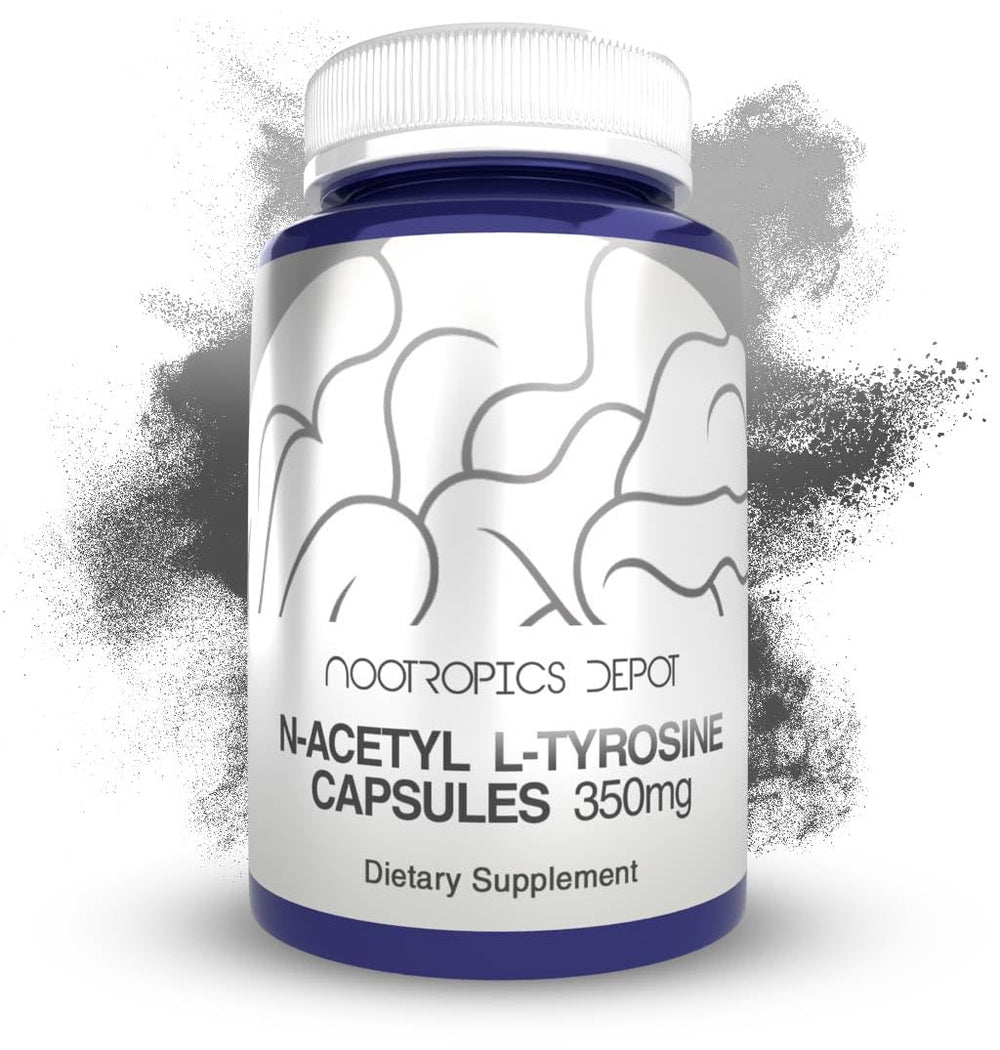 Nootropics Depot N-Acetyl L-Tyrosine capsules in bottle promote focused thinking
