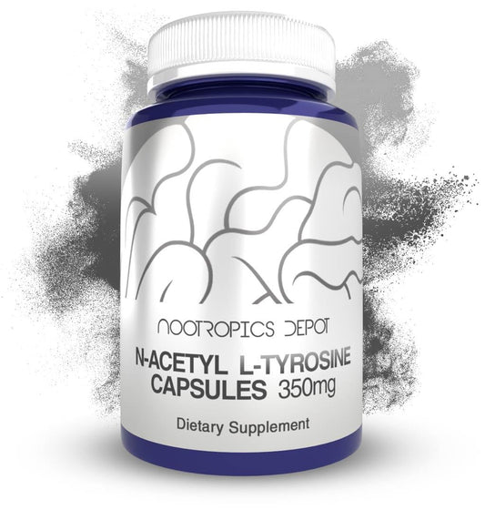 Nootropics Depot N-Acetyl L-Tyrosine capsules in bottle promote focused thinking