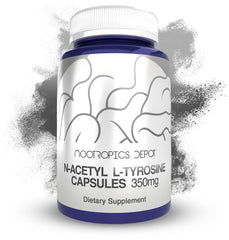 Nootropics Depot N-Acetyl L-Tyrosine capsules in bottle promote focused thinking