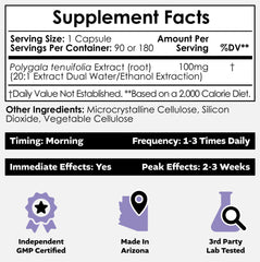 Nootropics Depot Polygala tenuifolia 20:1 extract bottle highlighting concentrated memory support.