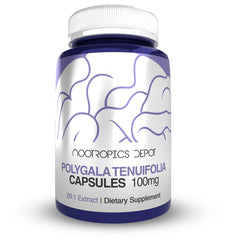 Nootropics Depot Polygala capsules 100mg bottle for daily cognitive support.
