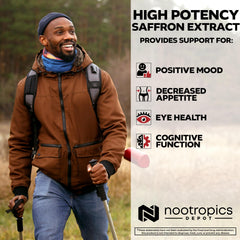 Nootropics Depot saffron extract label with 7.5% crocins and 1% safranals.