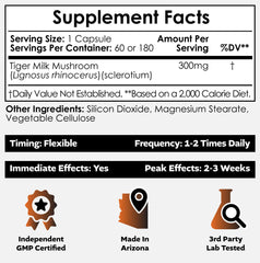 Nootropics Depot Tiger Milk Mushroom bottle front for daily cognitive support