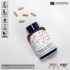 Nootropics Depot Tongkat Ali bottle on shelf showing standardized extract for energy support