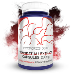 Nootropics Depot Tongkat Ali capsules 200mg bottle image supports energy for workouts