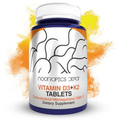 Nootropics Depot vitamin D3 + K2 + C bottle front for daily wellness.