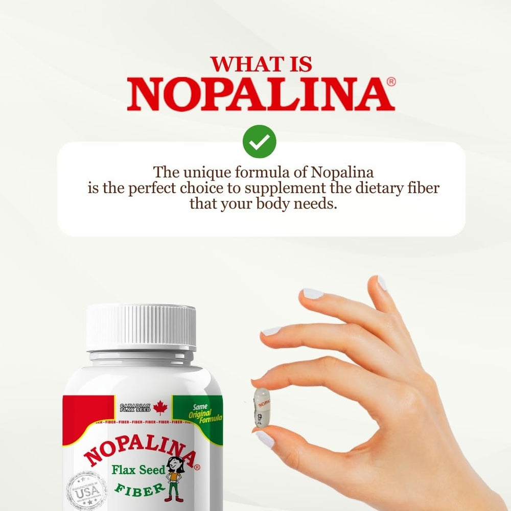 Nopalina Flax Seed Plus Capsules close-up of soft capsules for convenient daily use.