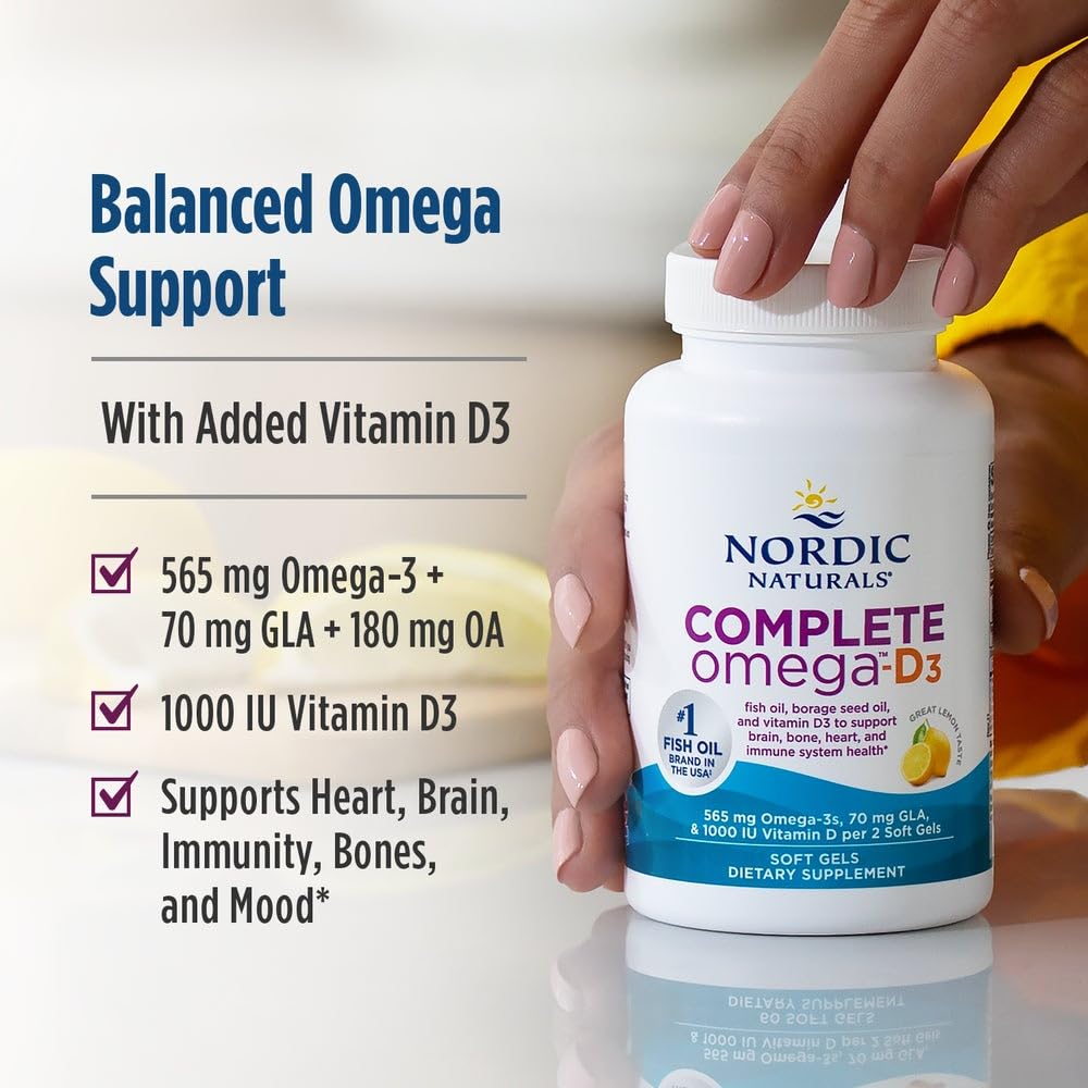Nordic Naturals Complete Omega-D3 lemon nutrition facts panel, including EPA DHA and D3.