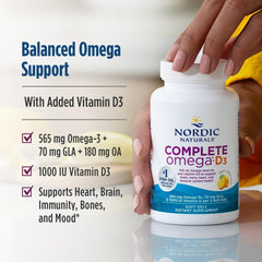 Nordic Naturals Complete Omega-D3 lemon nutrition facts panel, including EPA DHA and D3.