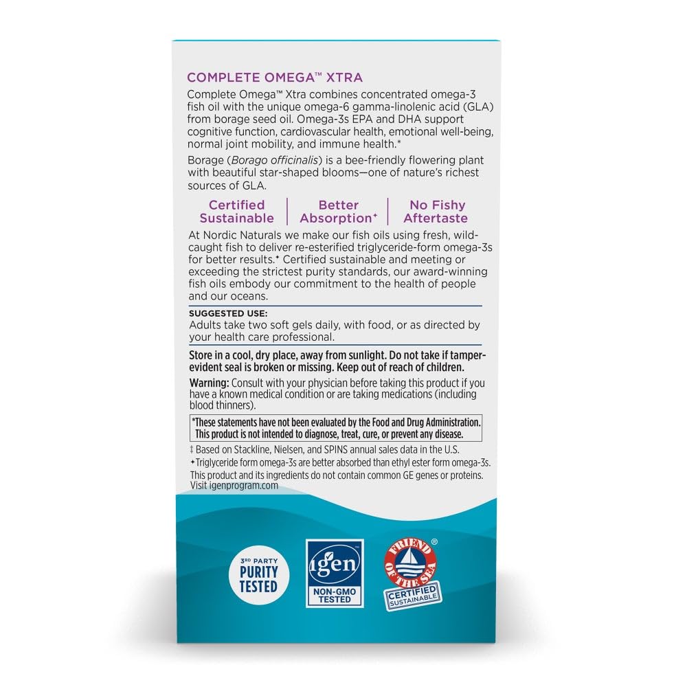 Nordic Naturals Complete Omega Xtra capsules closeup highlighting soft gels