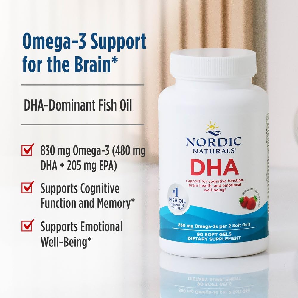 Nordic Naturals DHA nutrition facts panel close-up; transparent ingredient details.