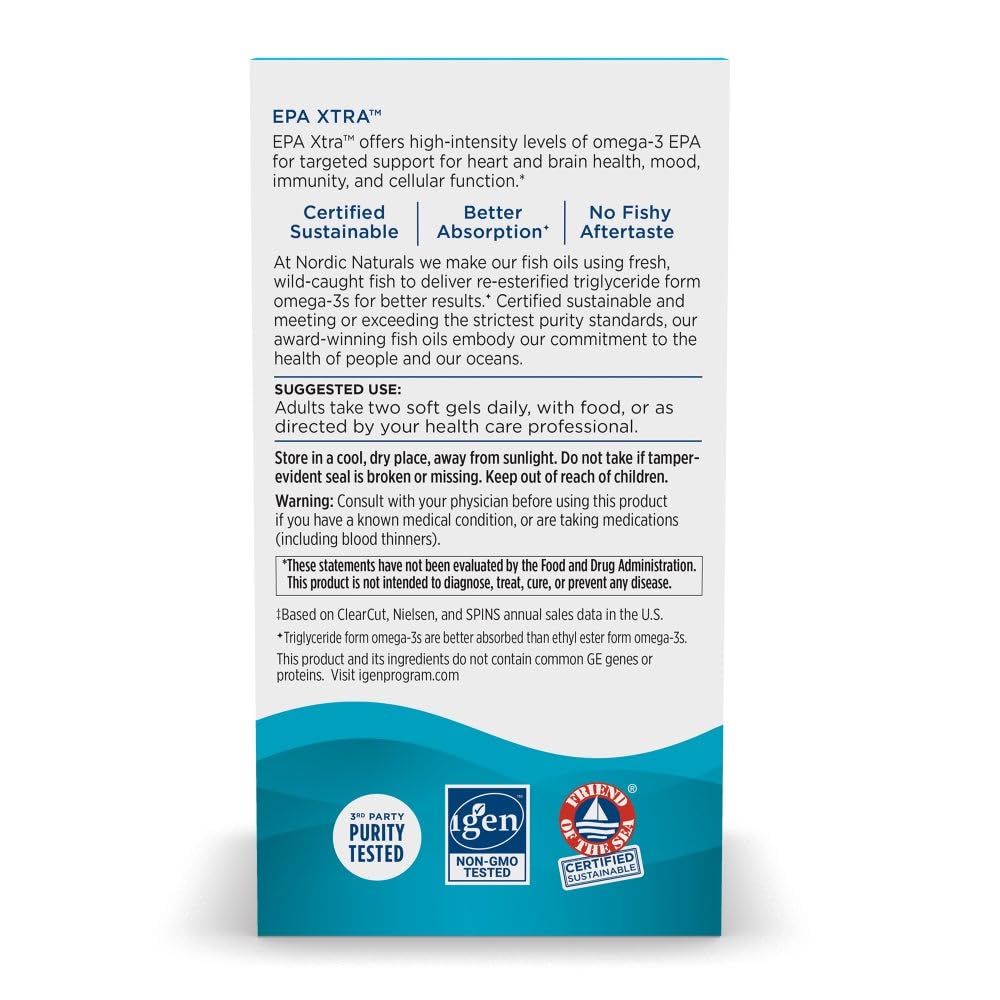 Nordic Naturals EPA Xtra Lemon label closeup—purity and third-party testing.