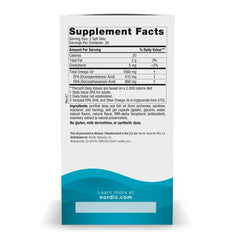 Nordic Naturals EPA Xtra lemon soft gels label highlighting purity and non-GMO quality.