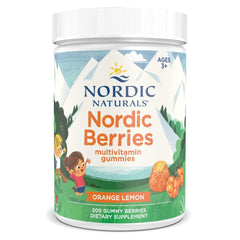 Nordic Naturals Nordic Berries Citrus bottle highlighting kid-friendly daily nutrients for ages 3+.